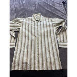 Luchiano Visconti DESIGNER BUTTON UP‎ SHIRT Mens L Striped Colorful Green
